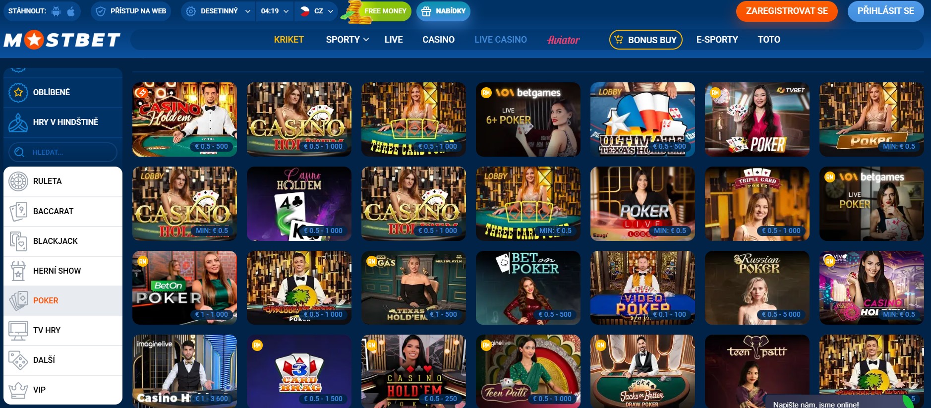 Pokerová herna v Mostbet