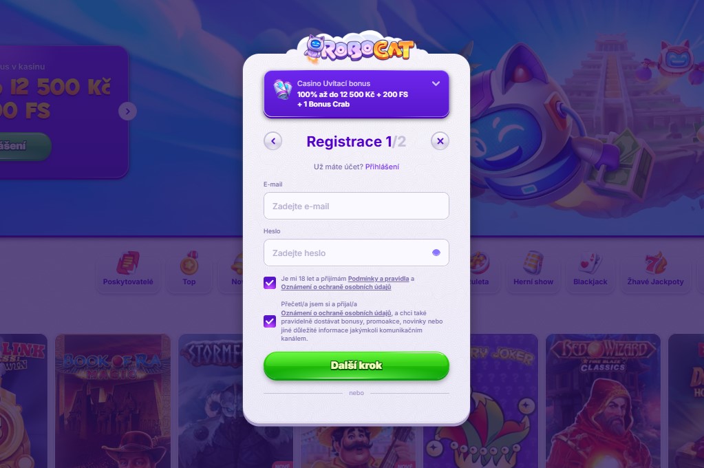 Registrace a první kroky v Robocat