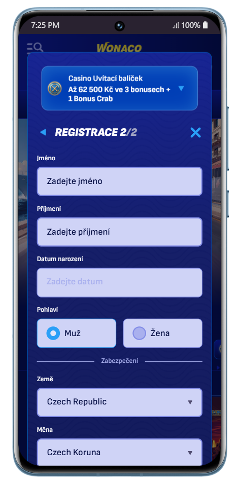 Výběr casina a registrace účtu